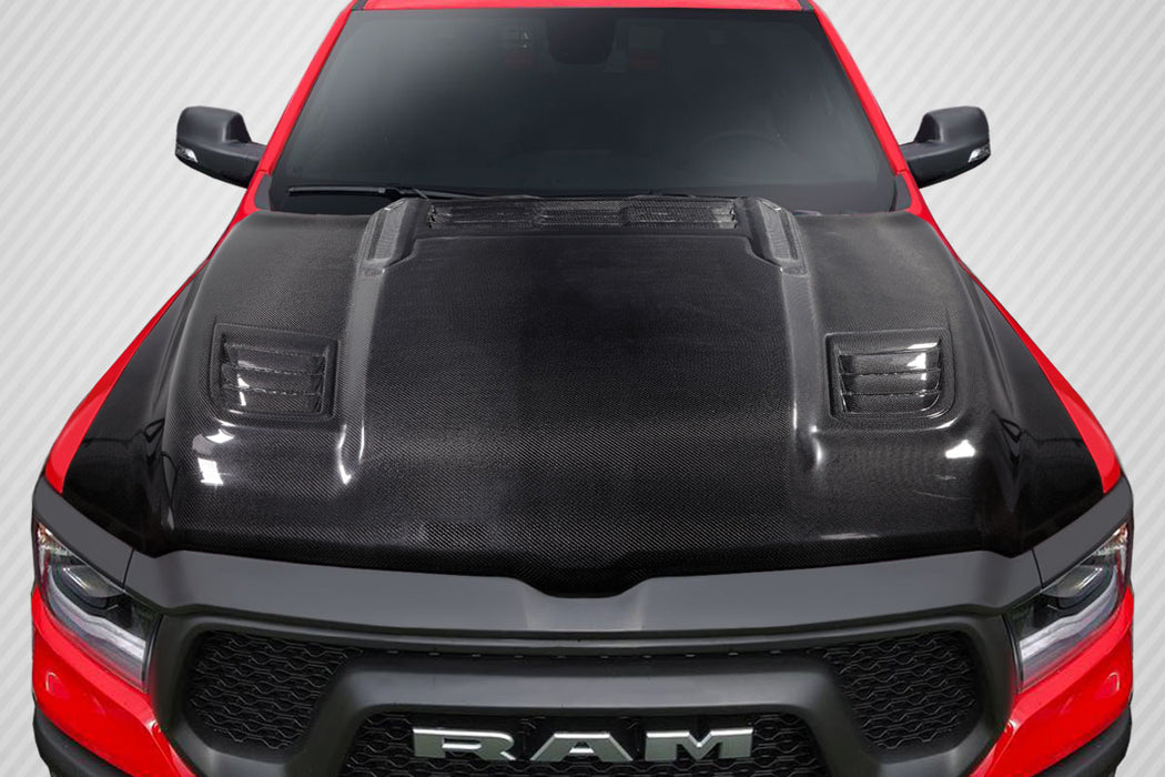 2019-2025 Dodge Ram Carbon Creations Rebel Look Hood - 1 Piece