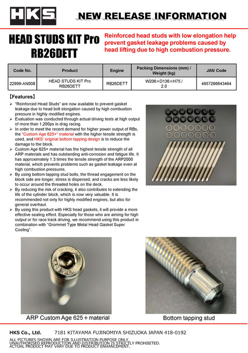 HKS Nissan RB26DETT Pro Head Stud Kit