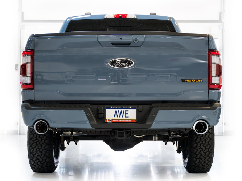 AWE Tuning 2021+ Ford F150 Tremor w/ Bumper Cutouts 0FG Non-Resonated Catback w/ Chrome Silver Tips