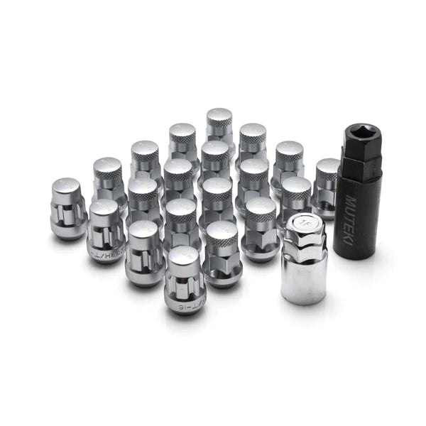 Muteki SR35 Close End Lug Nuts w/ Lock Set - Satin Silver 12x1.25 35mm