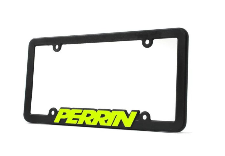 Perrin License Plate Frame Black w/ Neon Yellow Logo Universal