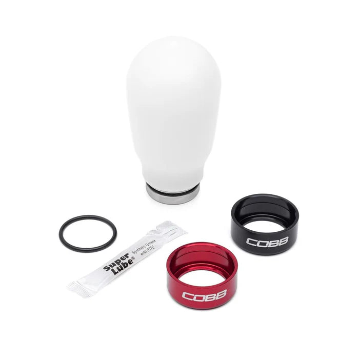 COBB Weighted Tall Shift Knob White w/ Interchangeable Base 6 Speed Subaru Models
