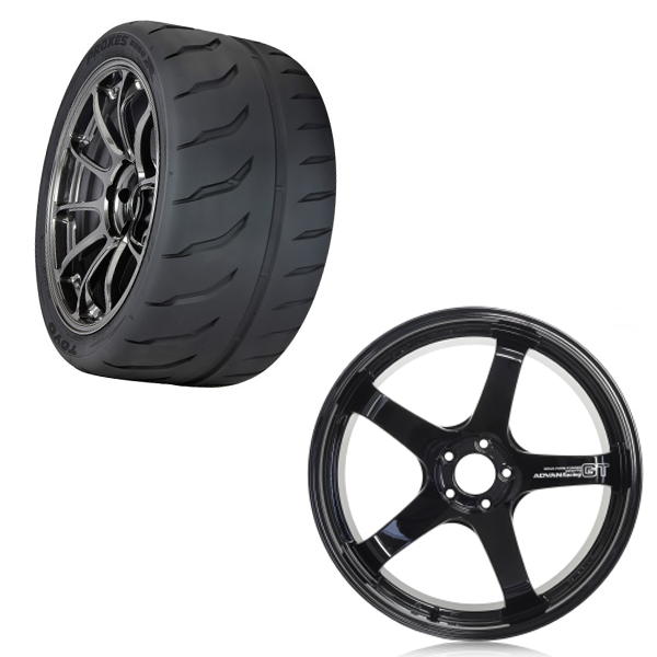 Wheel and Tire Pkg – Advan GT Premium Racing Gloss Black w/ Toyo R888R Tires  5x114.3 20x10+35 Front & 20x12+20 Rear / 285/35/20 Pair & 325/30/20 Pair