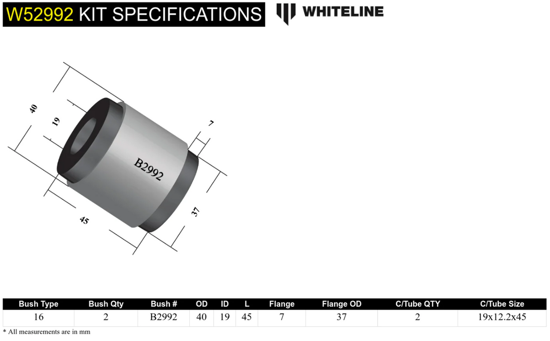 Whiteline Front Control arm (Lower Shock) Bushing 2003-2008 Nissan 350Z / G35