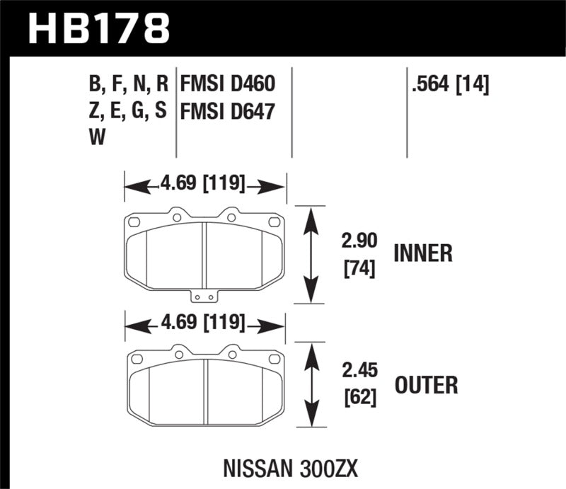 Hawk HPS Street Front Brake Pads  2006-2007 WRX / 1989-1996 Nissan 300ZX / 1989-1993 Skyline GT-R