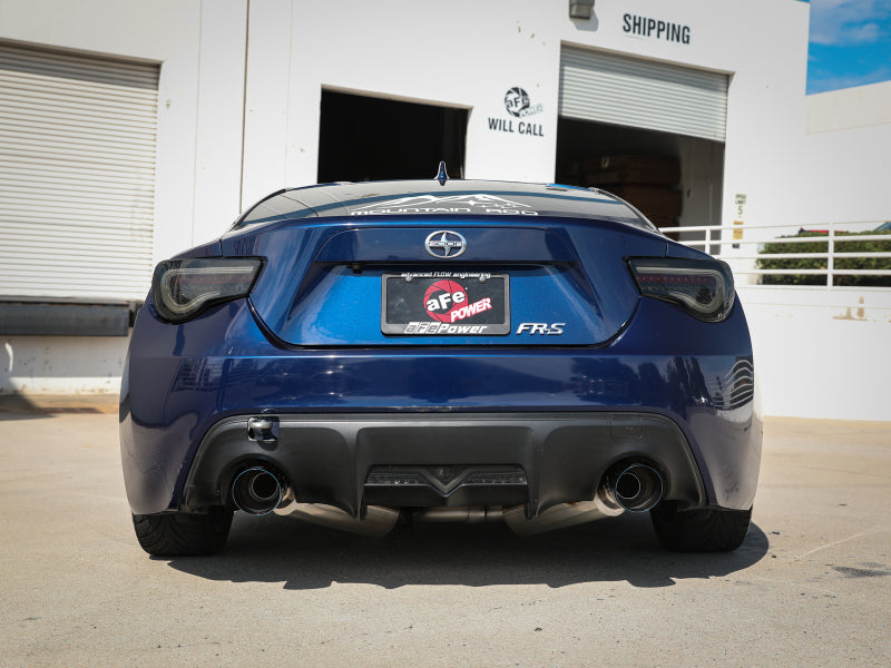 aFe Takeda Axle-Back Exhaust for 13+ Scion FRS / Subaru BRZ with 304 Stainless Steel Blue Flame Dual Tips, offering enhanced performance and style.