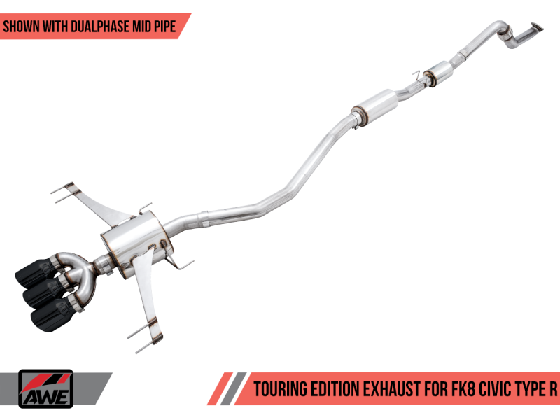 AWE Tuning Touring Edition Exhaust w/Front & Mid Pipe - Diamond Blk Tips + Honda Civic Type R