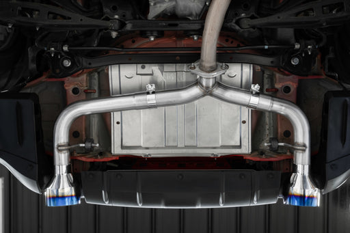 MBRP 2022 Subaru BRZ 2.4L/Toyota GR86 2.4L 2.5-inch Dual Split Rear Exit Exhaust with 5-inch OD Carbon Fiber Tips in T304 Stainless Steel, highlighting advanced exhaust technology and style.