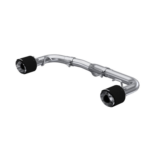 MBRP 2022 Subaru BRZ 2.4L/Toyota GR86 2.4L 2.5-inch Dual Split Rear Exit Exhaust with 5-inch OD Carbon Fiber Tips in T304 Stainless Steel, highlighting advanced exhaust technology and style.