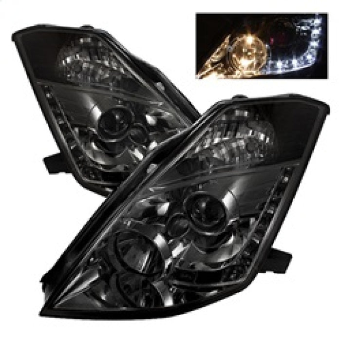 Spyder Smoked DRL Projector Headlights Nissan 350Z 2003-2005 (Halogen Model Only)
