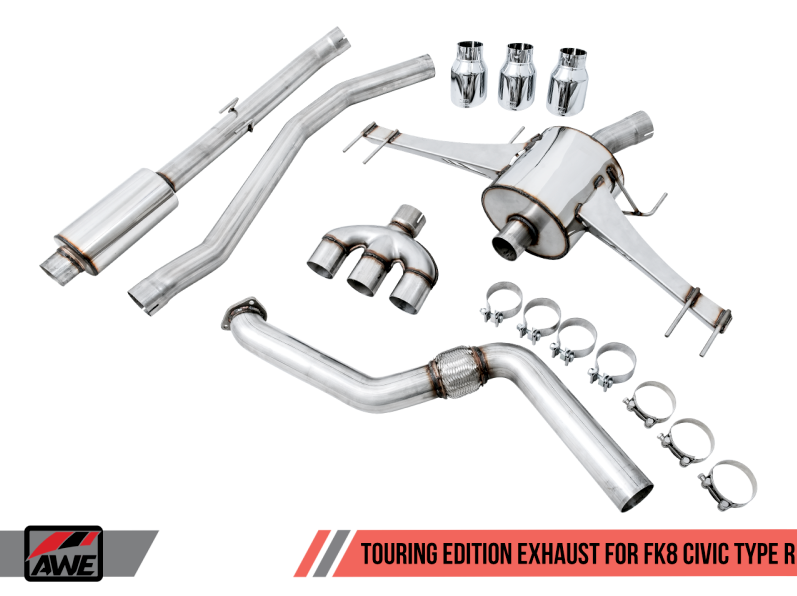AWE Tuning Touring Edition Exhaust w/Front Pipe & Triple Chrome Silver Tips 2017+ Honda Civic Type R