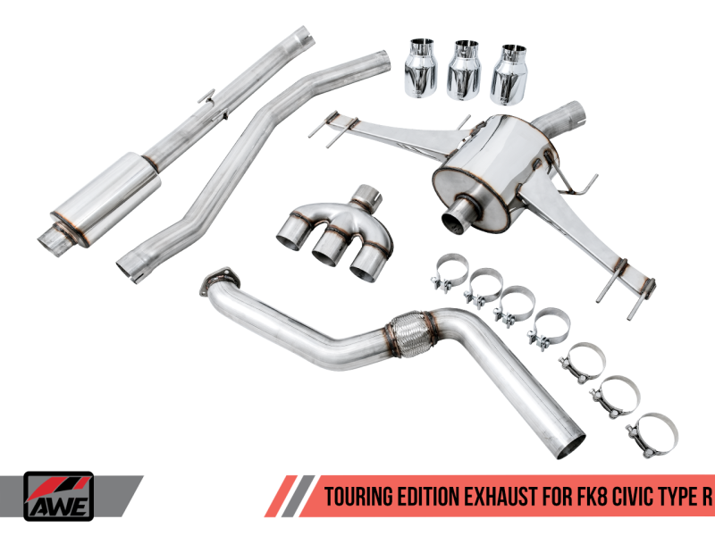 AWE Tuning Touring Edition Exhaust w/Front Pipe & Triple Chrome Silver Tips 2017-2022 Honda Civic Type R