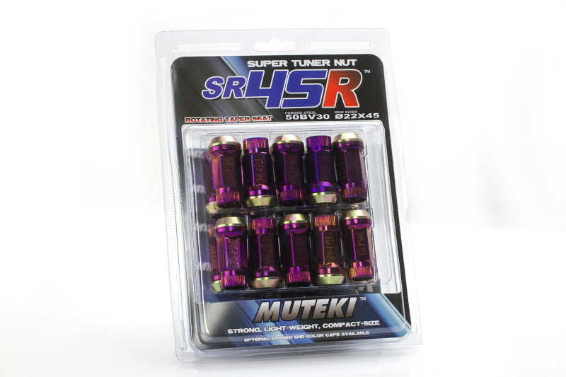 Muteki HR38 Open End Lug Nuts 12x1.5 Black Chrome / Yellow Ring