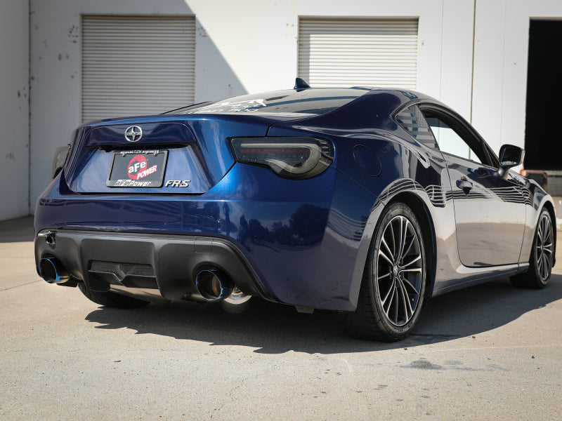 aFe Takeda Axle-Back Exhaust for 13+ Scion FRS / Subaru BRZ with 304 Stainless Steel Blue Flame Dual Tips, offering enhanced performance and style.