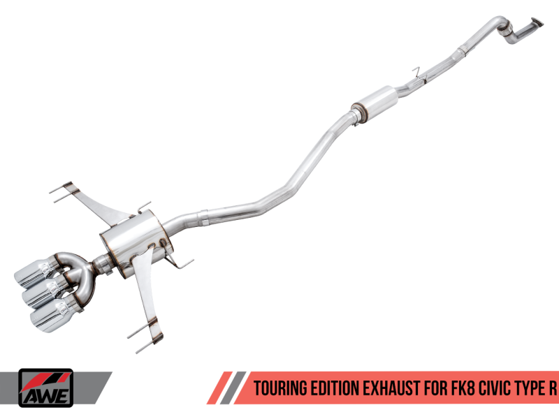 AWE Tuning Touring Edition Exhaust w/Front Pipe & Triple Chrome Silver Tips 2017-2022 Honda Civic Type R