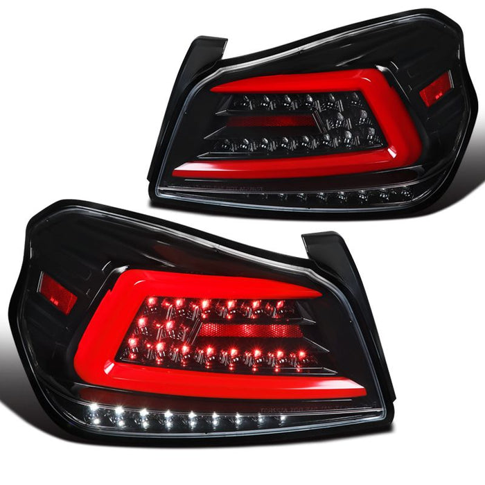 Spec-D Sequential LED Taillights Glossy Black Housing w/ Clear Lens and Red LED Bar 2015-2021 WRX / STI