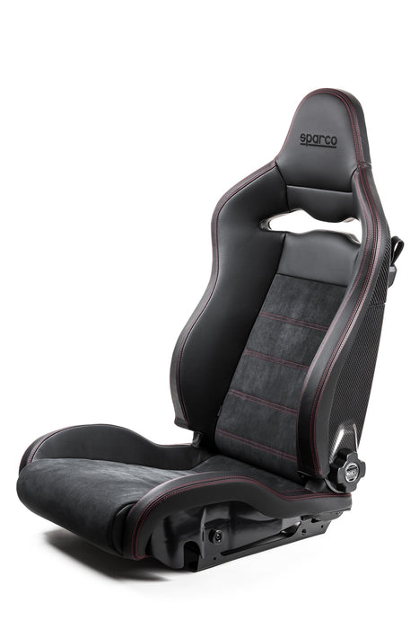 Sparco SPX seat black with red stitch, gloss carbon shell - Envision Tuning.